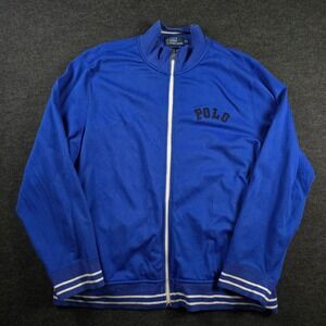Vtg Polo Ralph Lauren Blue Full Zip Athletic Track Jacket Rib Trim Men's XXL